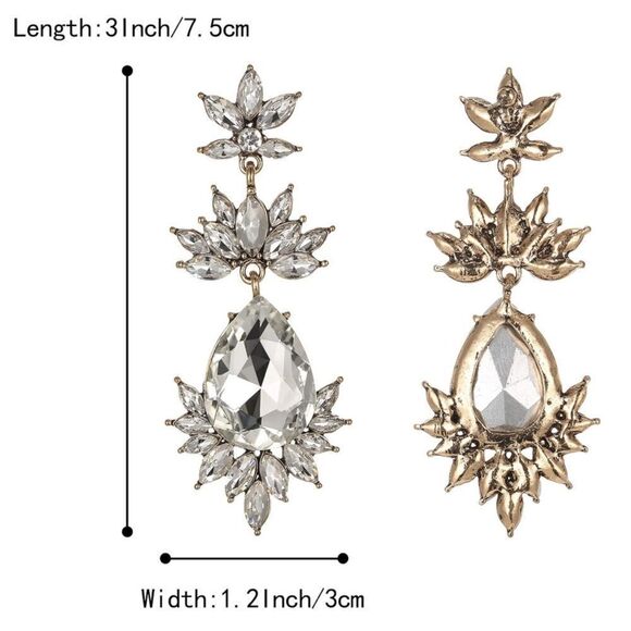 Gun Metal with Ruby Red Crystal Art Deco Chandelier Dangling Post Back Earrings - Picture 5 of 5